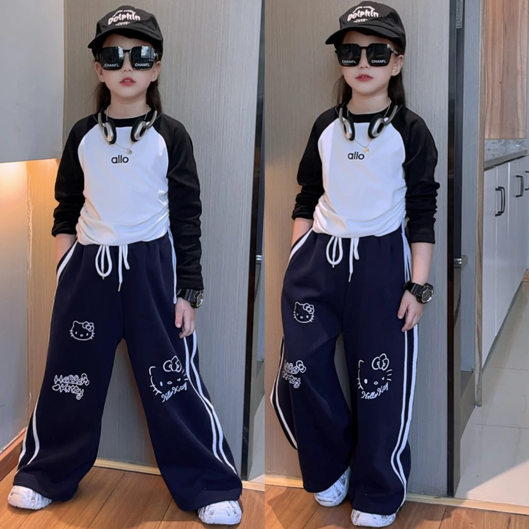 女童秋装套装中大童洋气女孩春秋运动卡通针织卫裤长袖T恤两件套