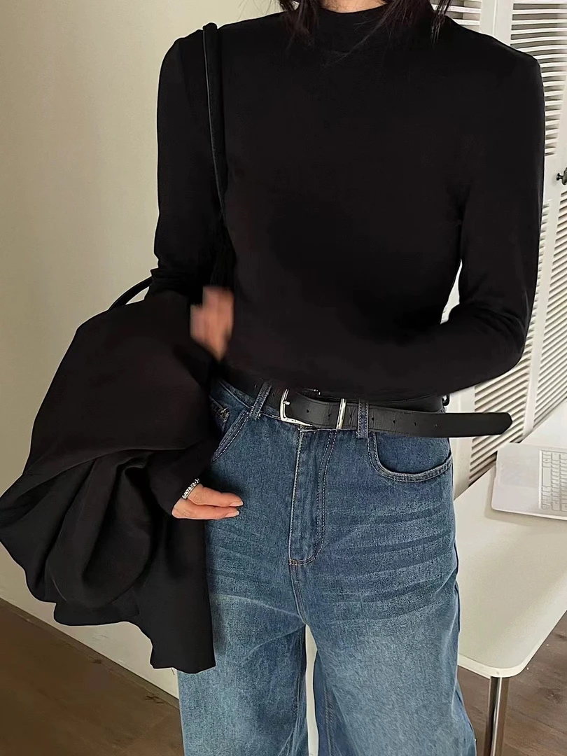 【肉总】简约圆领弹力打底衣3677