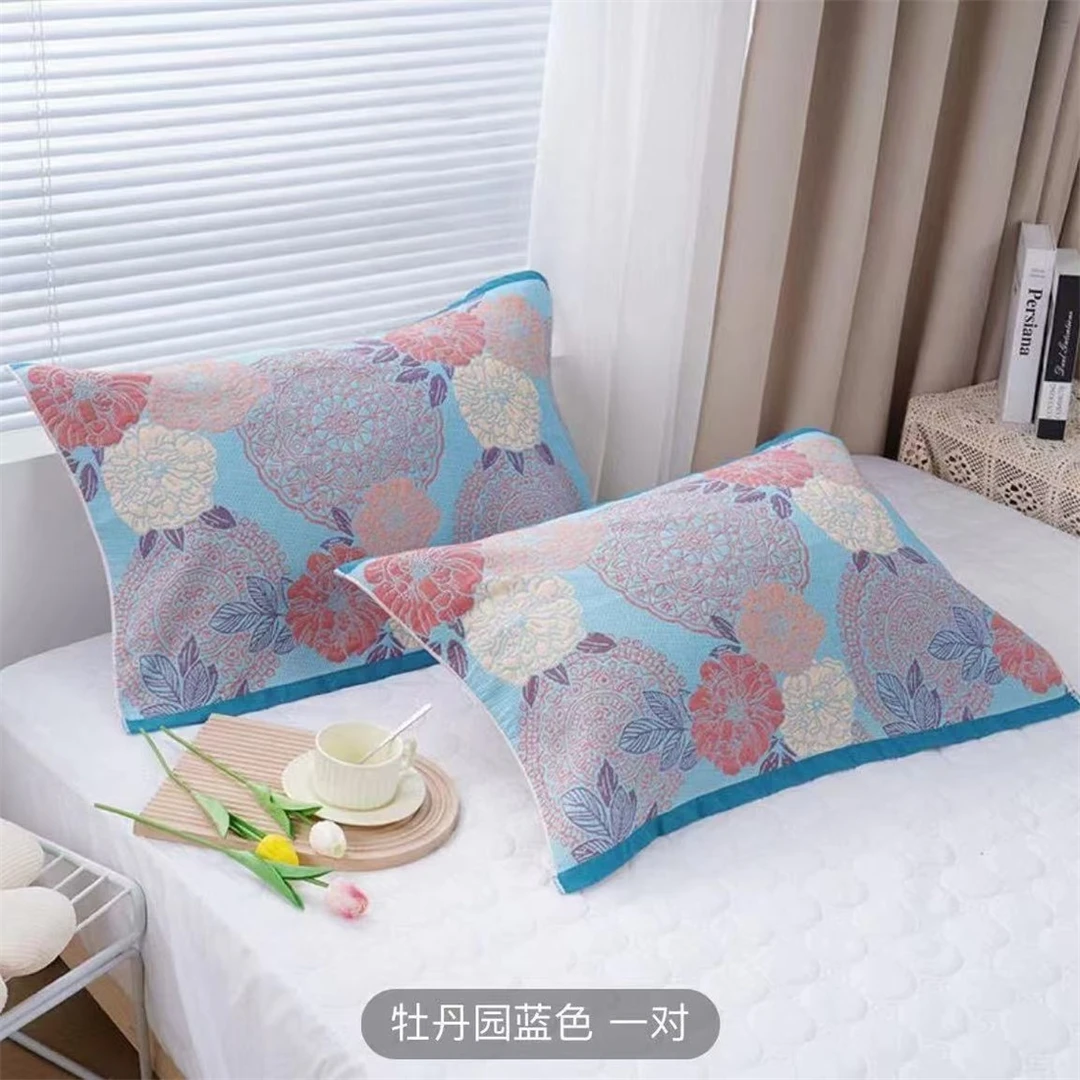 纱布棉枕巾花团锦簇52*78成人家用大号学生宿舍枕头巾一对装