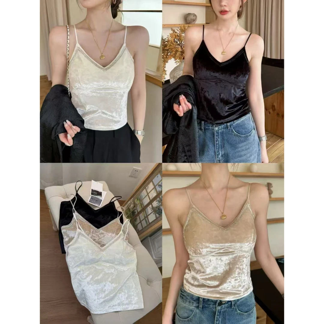 【海哥】高级感丝绒带杯垫三色御姐吊带美背