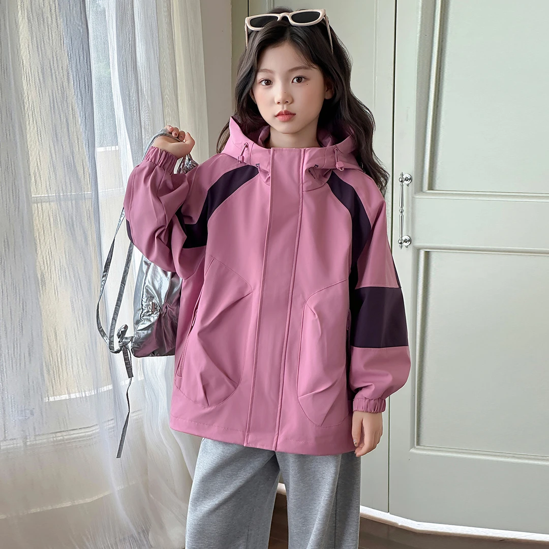 女童春秋款韩版休闲连帽外套儿童秋装三合一冲锋衣女大童休闲夹克