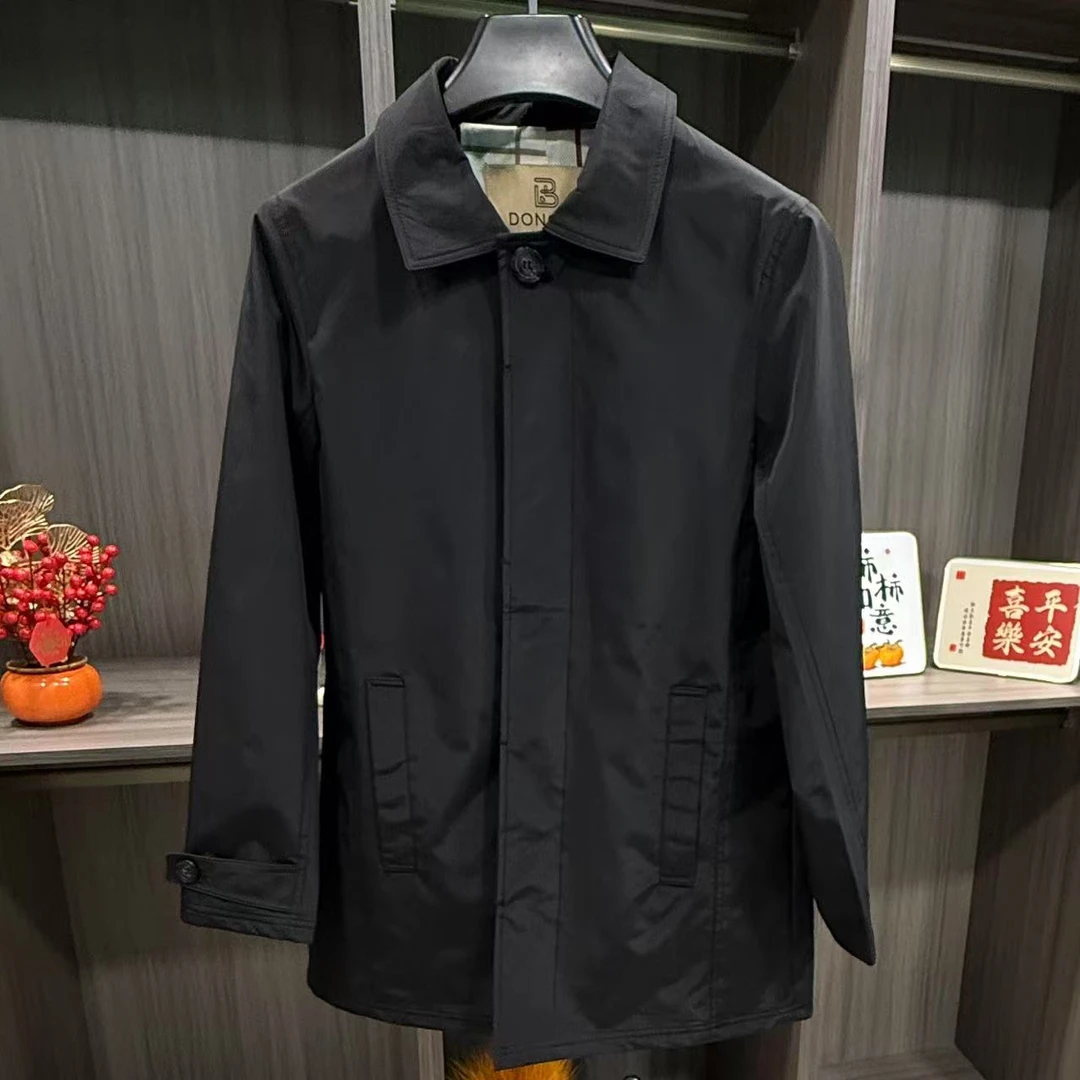 2025男士新款春季中长款翻领修身风衣外套简约商务英伦风休闲风衣