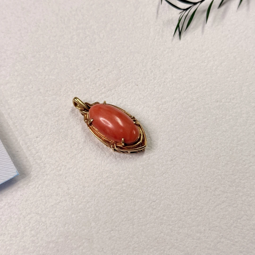 【六六中古】孤品复古珊瑚18k金吊坠sh542尺寸20*11