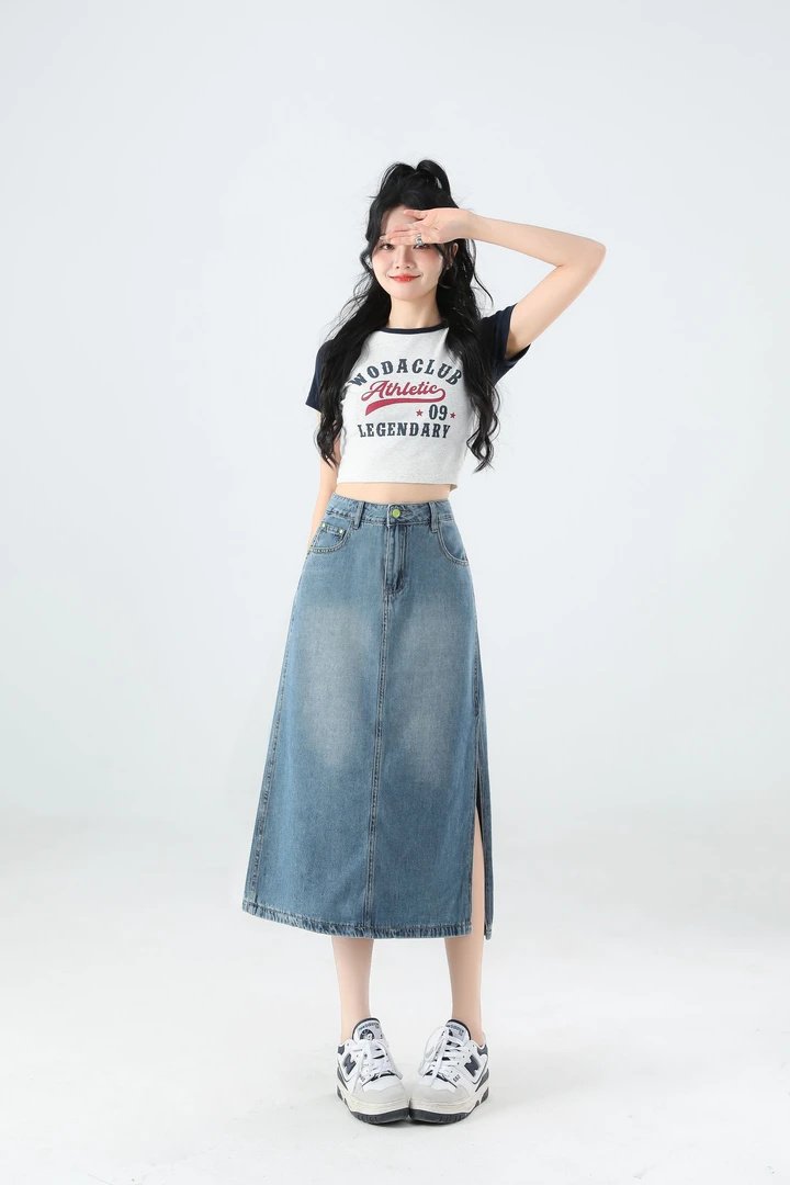 【莱赛尔侧开叉】牛仔半身裙女夏季中长款高腰显瘦2025牛仔裙8989