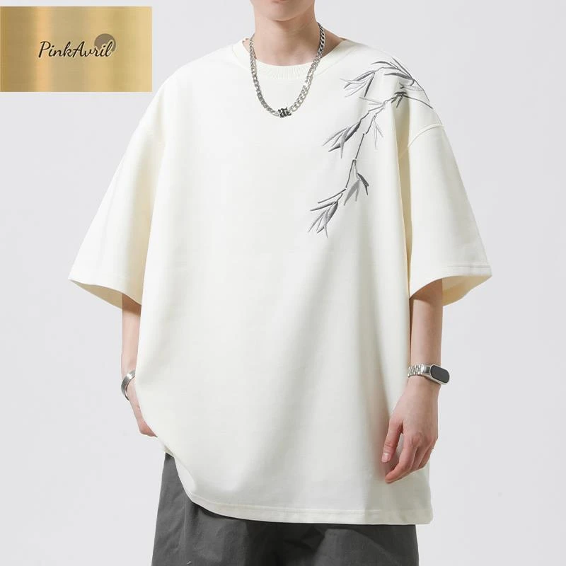 PinkAvril短袖男设计感小众夏季新中式打底衫男士t恤中国风竹子刺