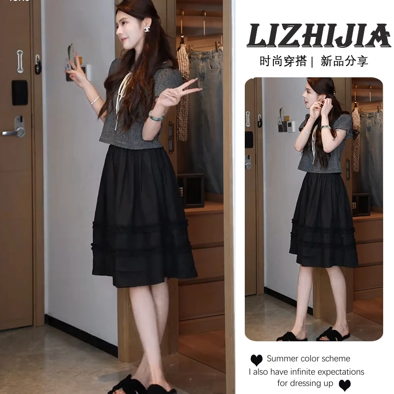 夏季一整套女装2025新款韩版洋气显瘦时尚短袖上衣半身裙两件套