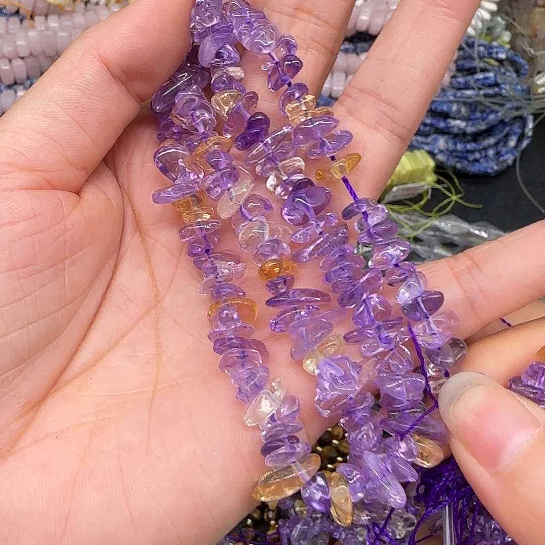 玛瑙/玉髓合金珠宝半成品紫黄晶6-8mm一条随形