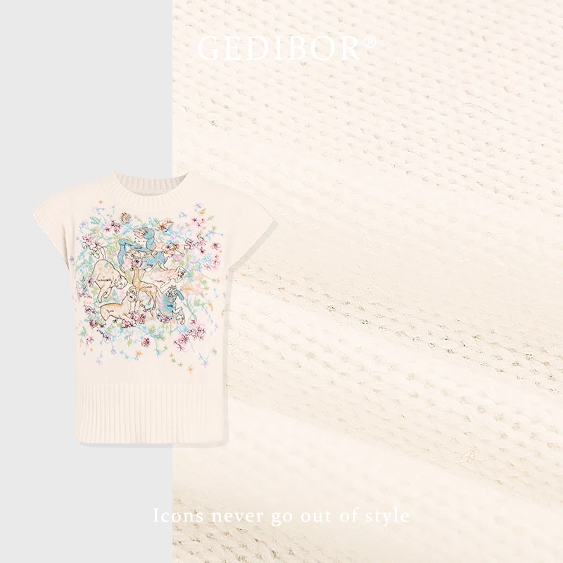 【GEDIBOR】“动物世界”2025新款小鹿刺绣时尚无袖针织上衣