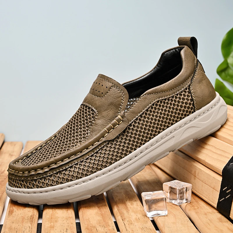网面鞋男2025新款夏季透气软底驾车一脚蹬网鞋镂空防滑休闲乐福鞋