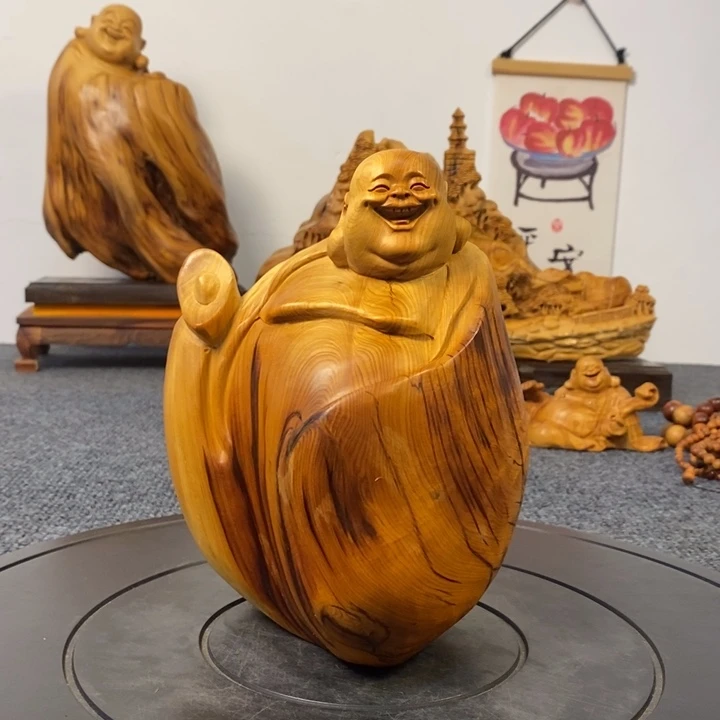 柏木崖柏弥勒佛摆件根雕工艺品