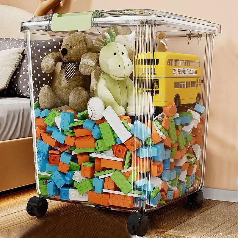 妙楚透明玩具零食收纳箱大容量积木带轮多功能防潮家用储物收纳桶
