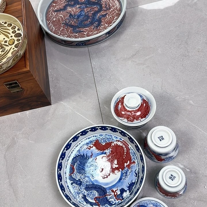 杯双龙戏珠5件套景德镇
