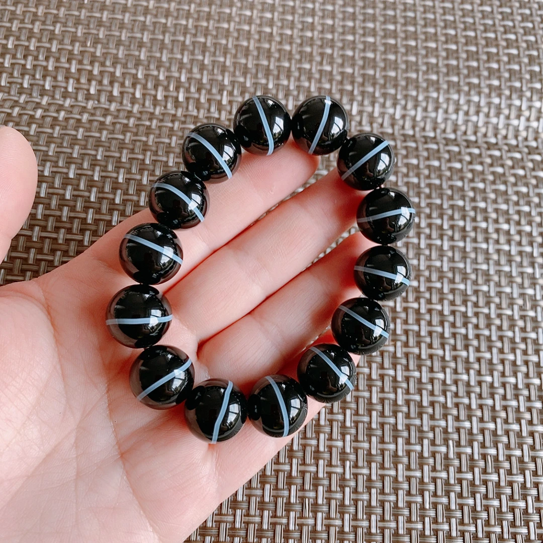 1.6厘米圆珠天然同料一线药师玛瑙手链颗颗天然原石玛瑙男款精品