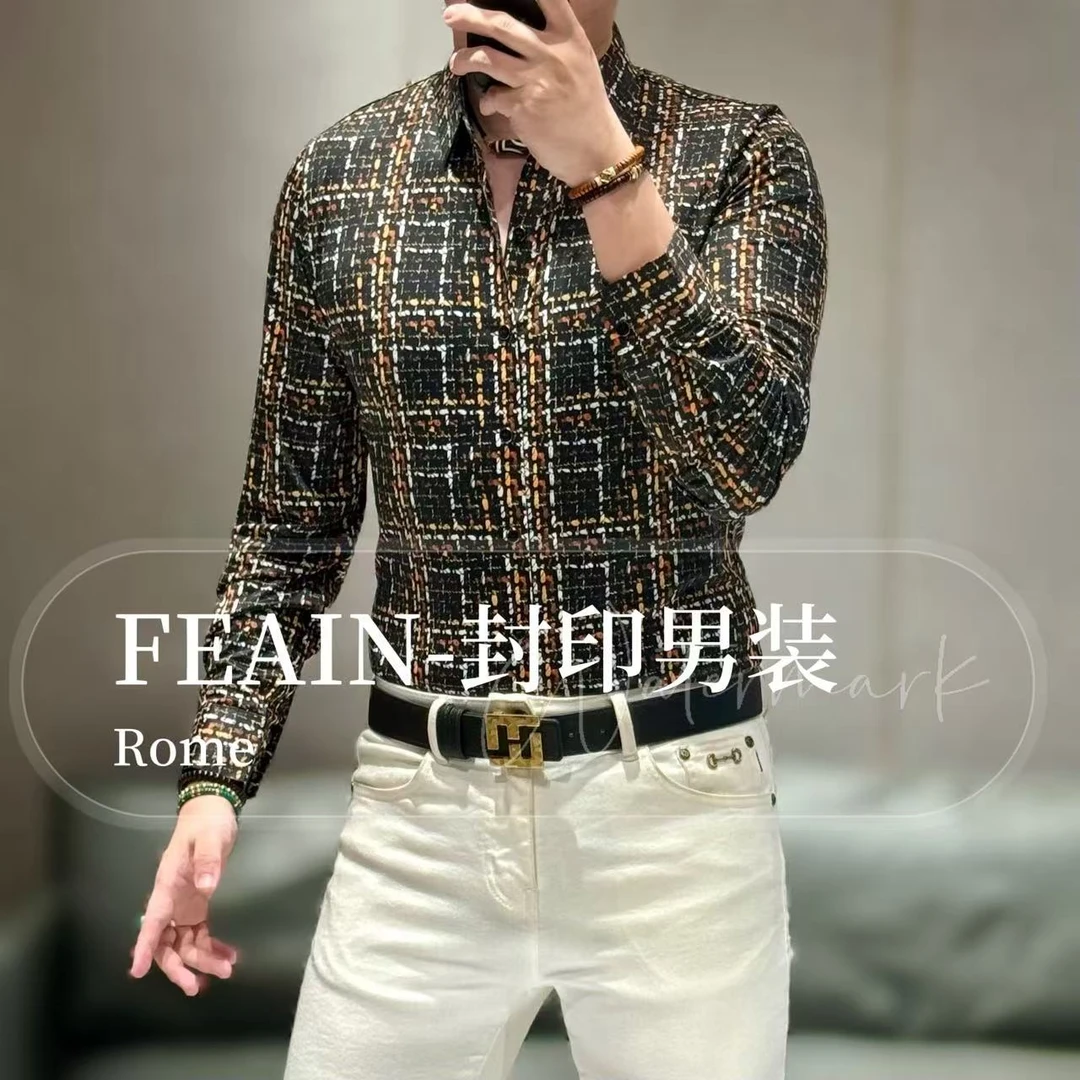 高端定制早秋莱卡弹力像小香风格男士长袖衬衫1909