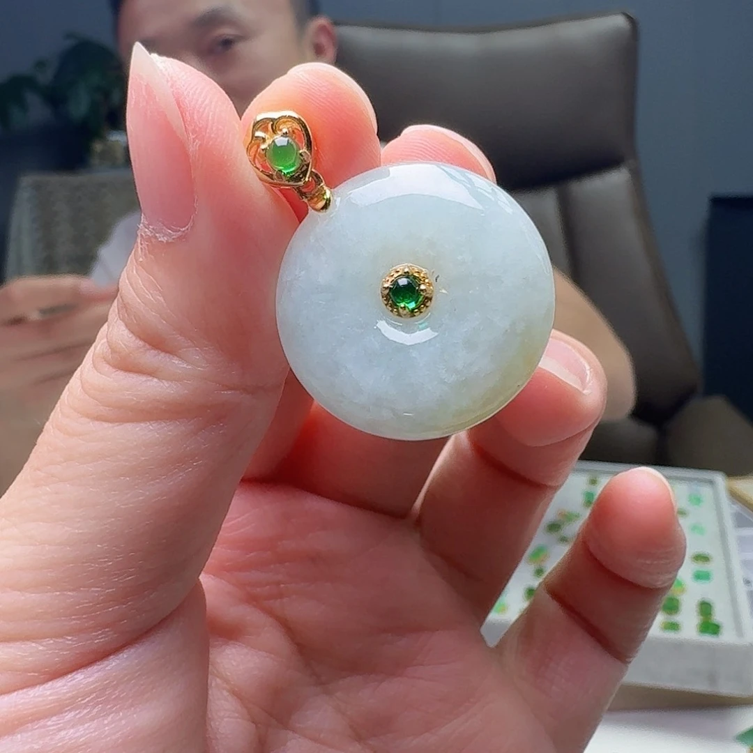 翡翠银S925镶嵌吊坠(不含链)天然