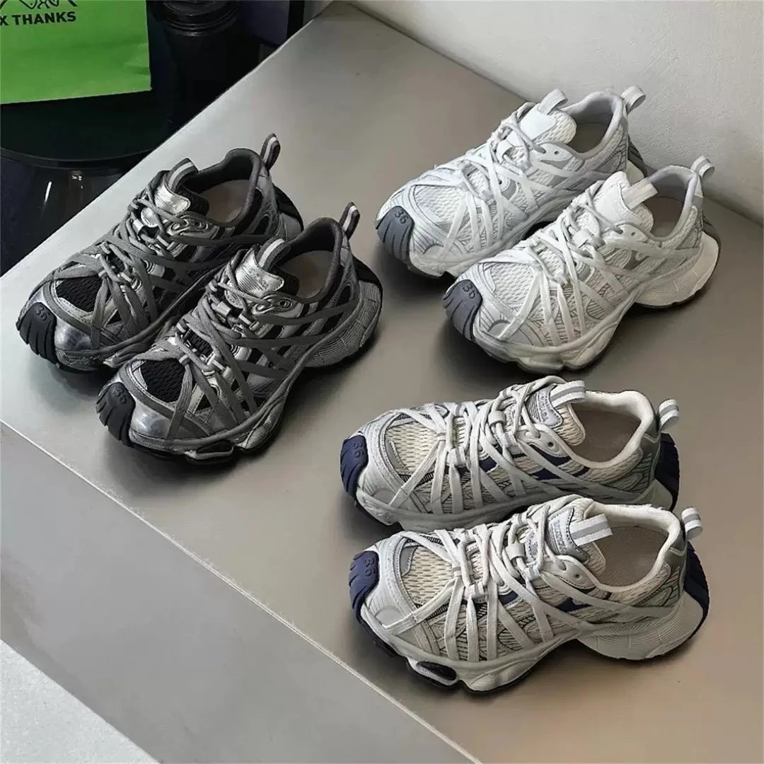 韩版爆款潮牌情侣复古蜘蛛绑带设计圆头休闲运动小众潮流老爹鞋