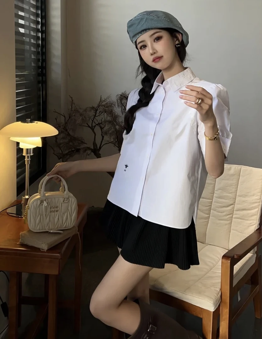 99新 DIOR/迪奥  cc643 棉 小蜜蜂刺绣短袖衬衫 36码