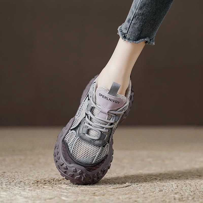 夏季2025新款紫色单网老爹鞋女厚底松糕鞋女鞋网面薄款运动鞋透气