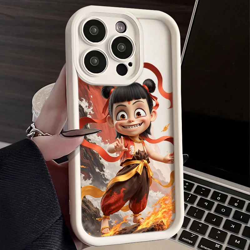 可爱哪吒适用iphone16苹果手机壳15promax金刚砂14软13全包1211