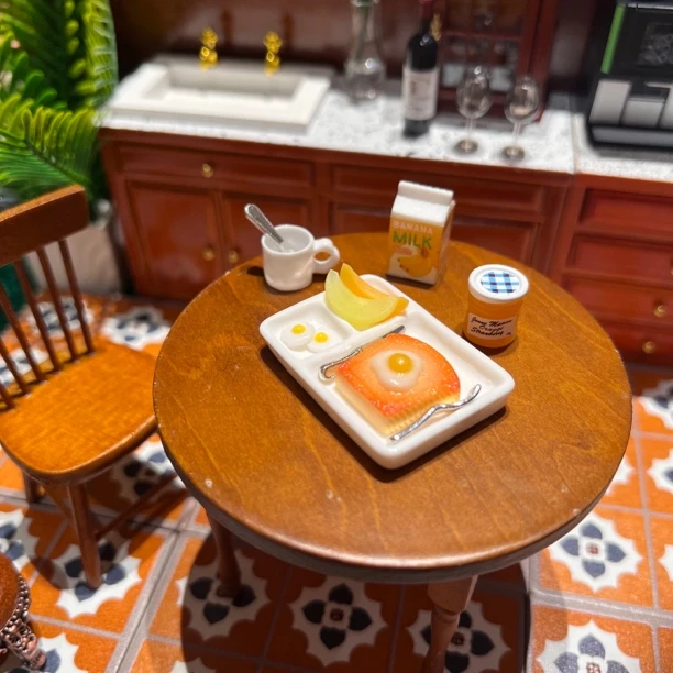 娃娃屋微缩仿真食物套餐迷你煎蛋吐司果酱早餐食玩过家家摆件