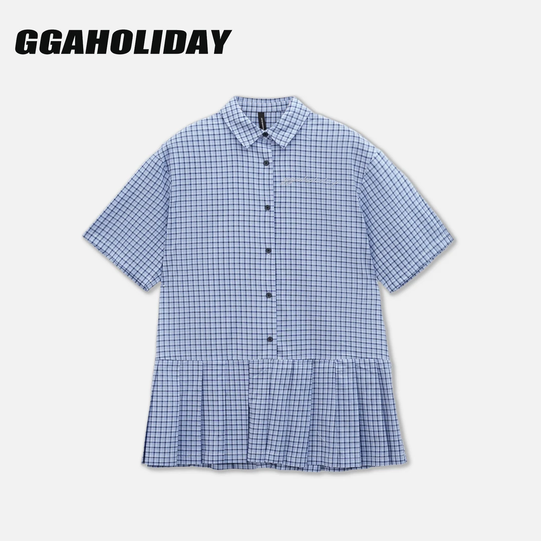 GGAHOLIDAY时尚休闲宽松复古简约舒适经典格子衬衫连衣裙-153139