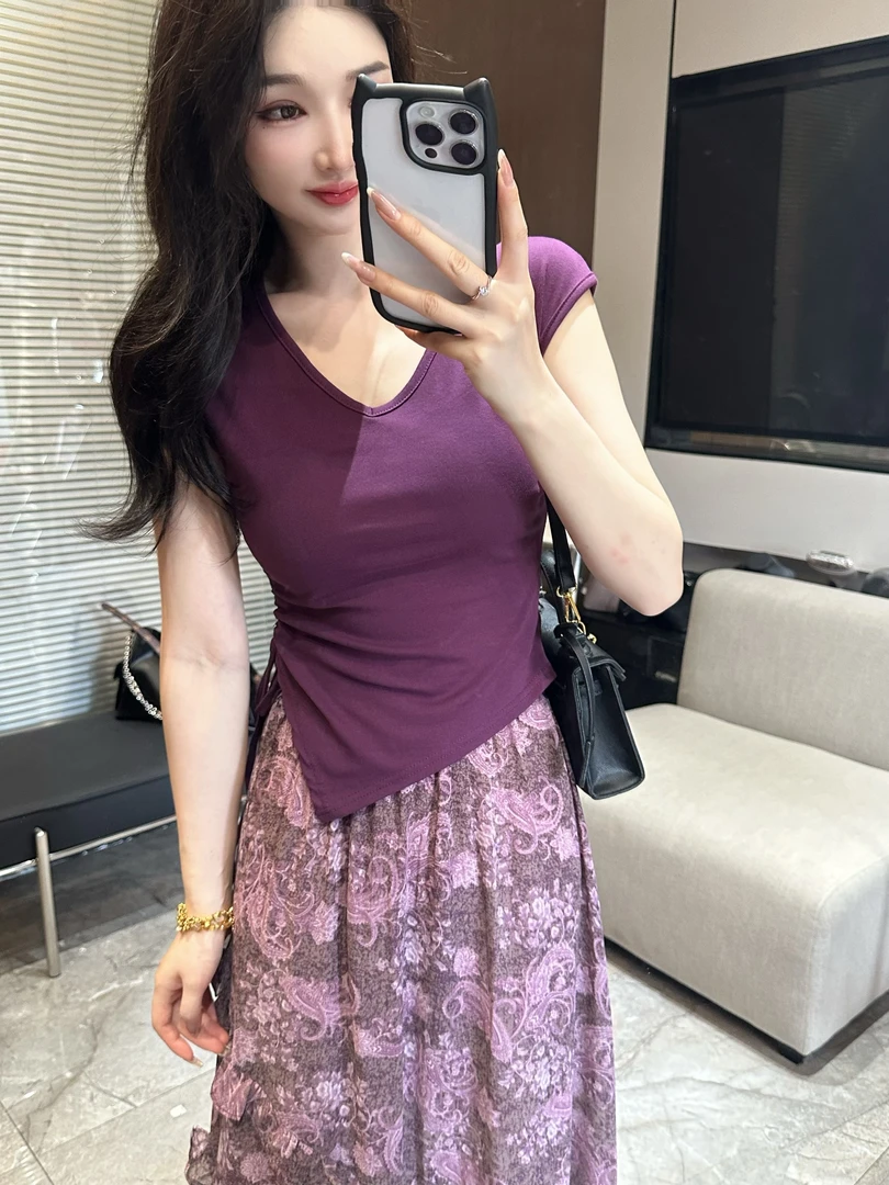 5（4023）新款V领百搭修身型显瘦短袖T恤