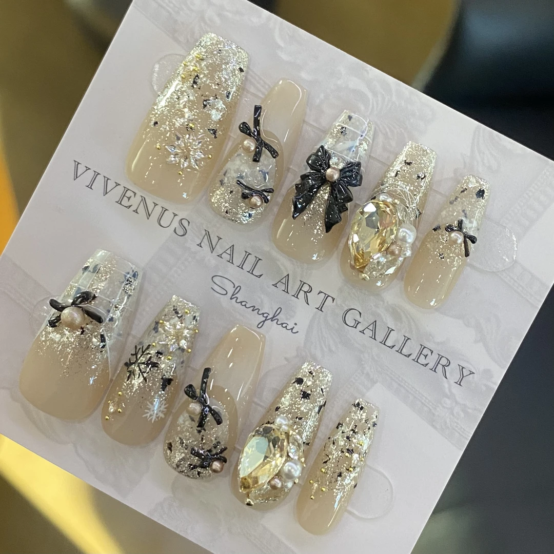 【李小姐】原创轻奢穿戴美甲手工穿戴式闪粉气质指甲贴裸色ins时尚