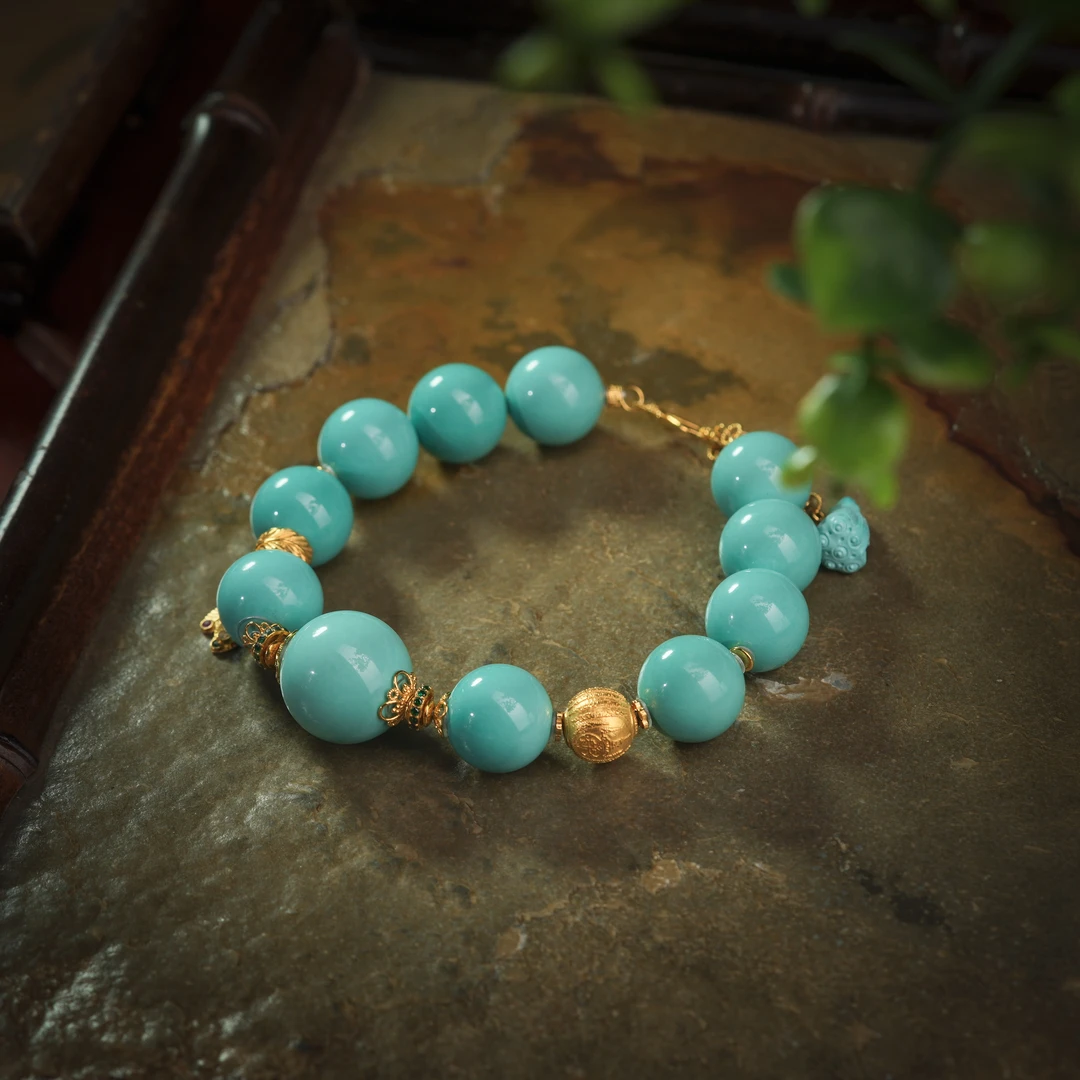 传世级绿松石高瓷玉化18K金手链AS0991约13.5mm