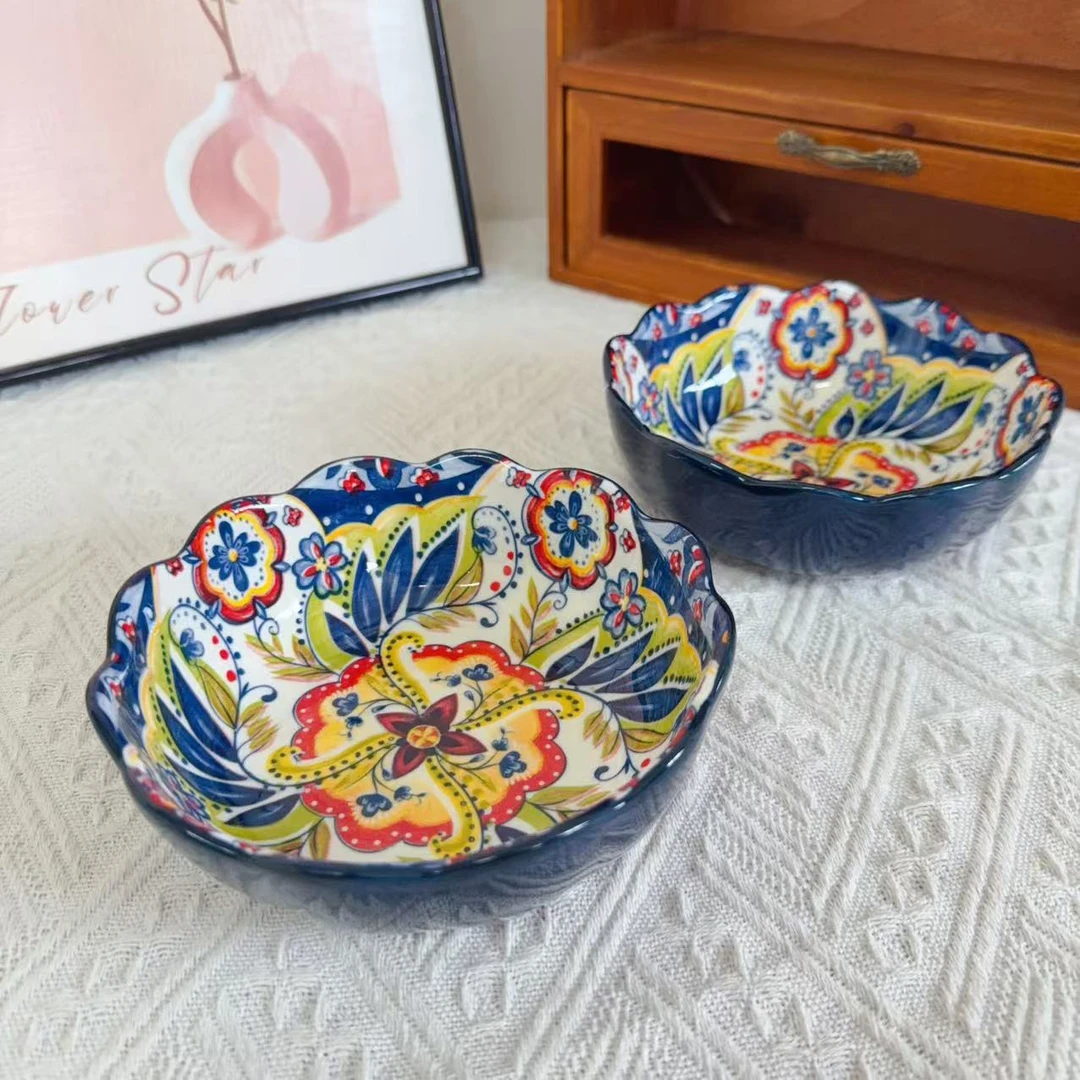 1078多瑙河系列高温釉下彩6英寸花形碗两只装长15高5