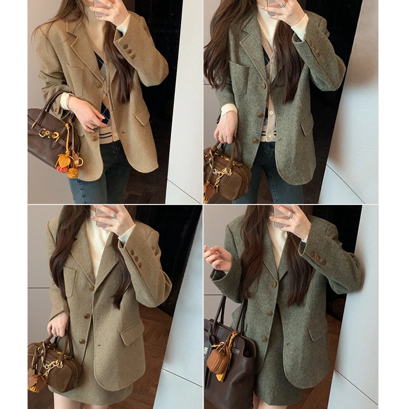 【mimius】游鹿鹿 克莱德小镇～英伦风复古西装外套+裙裤 F09143