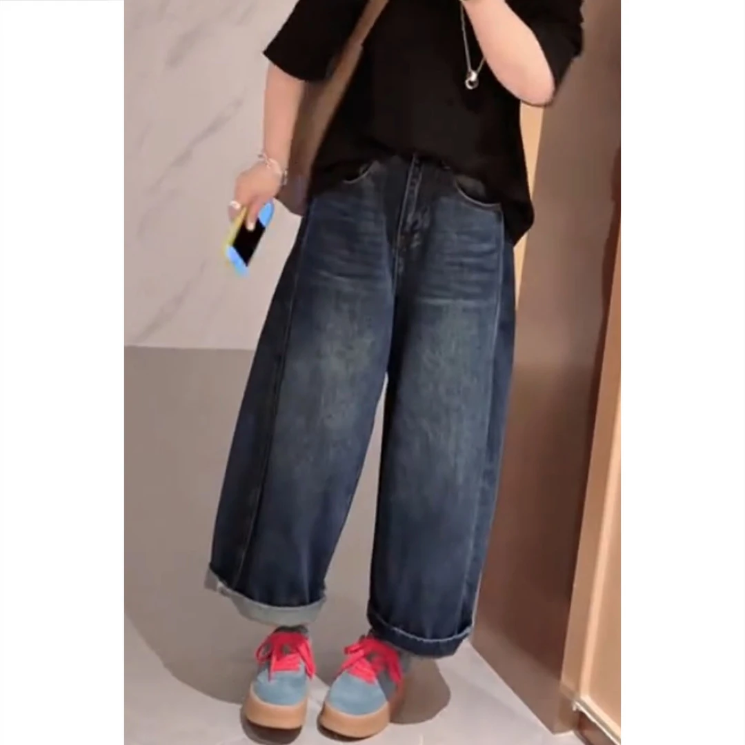 艾塔莉秋季百搭磨白牛仔裤秋冬显瘦老爹裤高腰极简风小个子九分裤