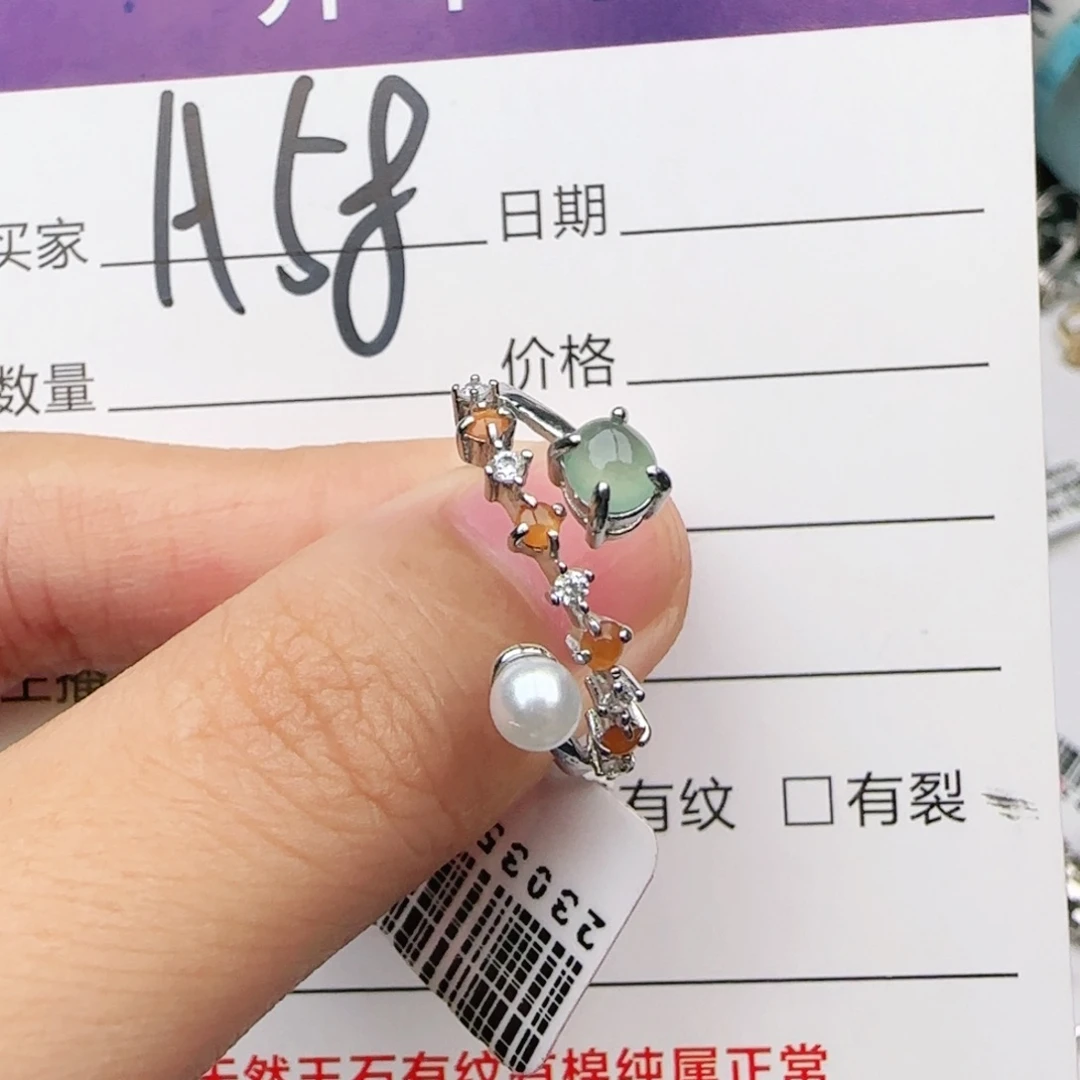 翡翠戒指银S925镶嵌戒指