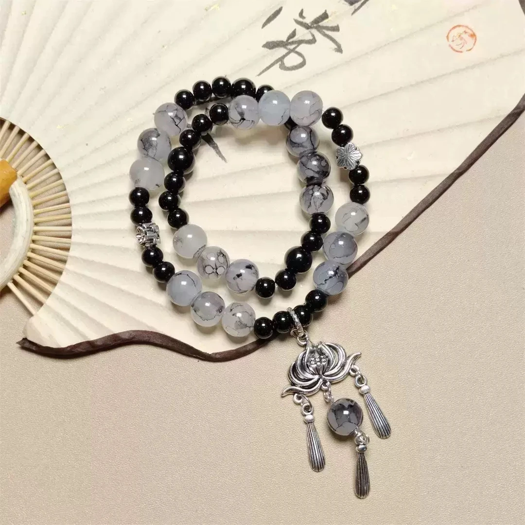 琉璃手链 K59浮生莲花水墨琉璃双圈(无礼盒)