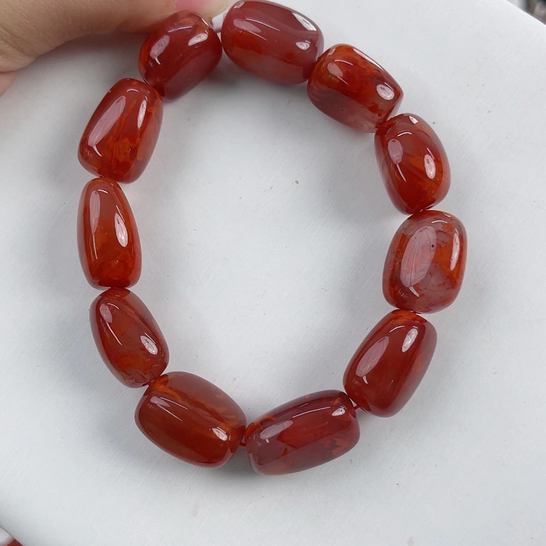 南红玛瑙未镶嵌瓦西牛血红随形单圈13-14mm