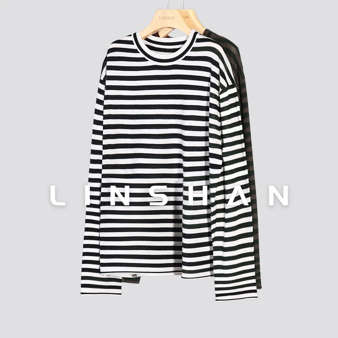 【清】【肯豆风】扬子纱极柔时尚黑白撞色宽松长袖打底衫23319203