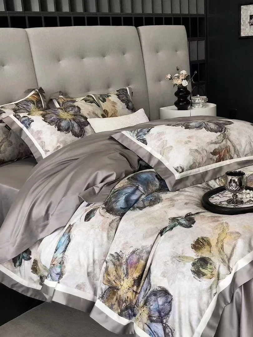 【白茶清欢】设计师手绘数码印花被套被单床上用品 高端全棉四件套！