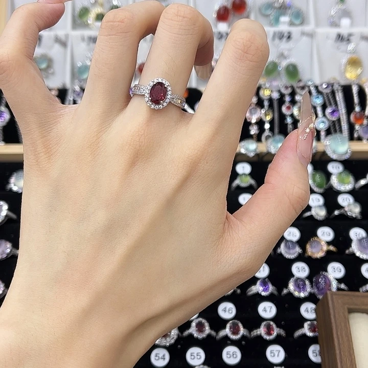 戒指银S925镶嵌石榴石