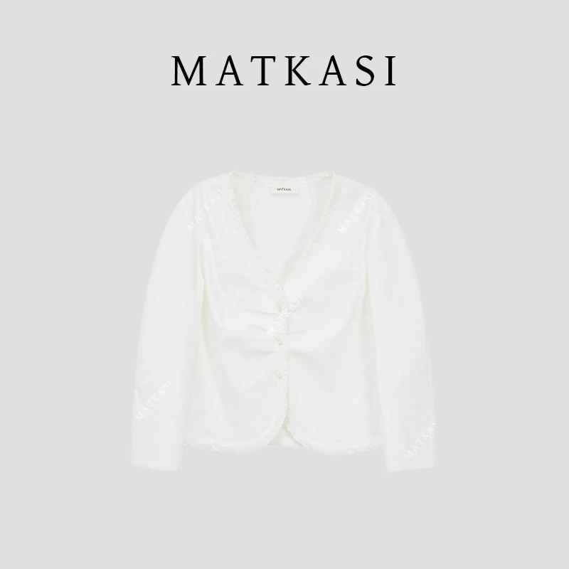 MATKASI 设计感时尚气质百搭绝美通勤法式蕾丝边长袖衬衣女