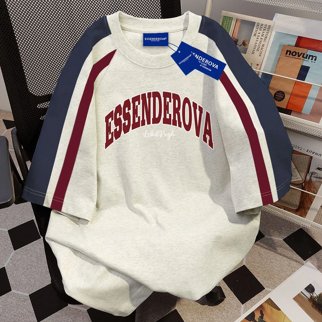 100%纯棉简约高级感字母印花圆领短袖t恤女夏季宽松学生情侣上衣