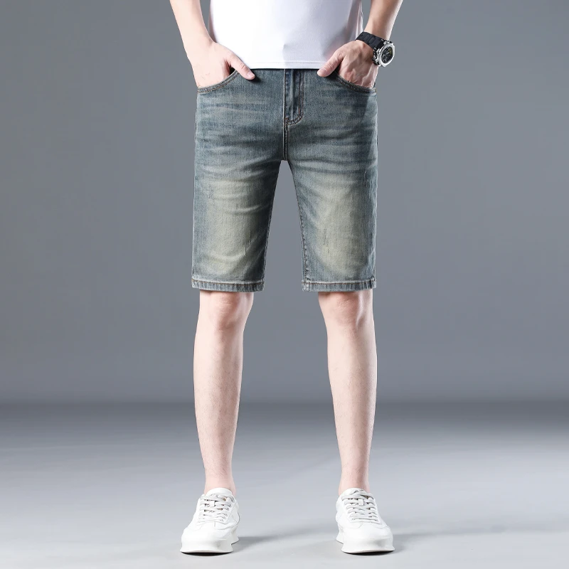 高端五分牛仔短裤男款直筒修身2025年夏季薄款潮流休闲中裤子男士