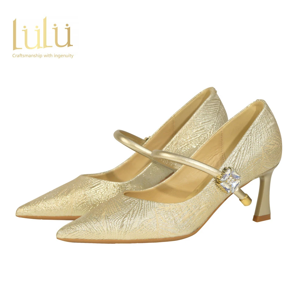 新中式国风尖头细高跟单鞋旗袍鞋礼服鞋金色缕履新中式国风女鞋