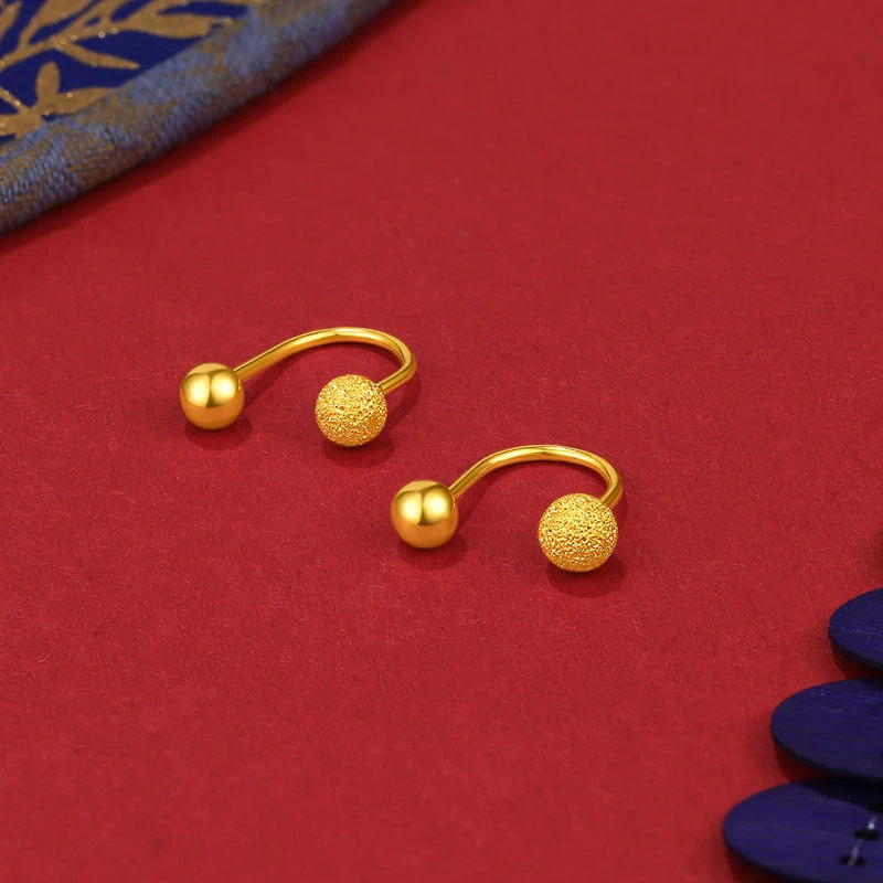 2025新款金色耳钉金色养耳棒金色豆豆弯钩耳针耳环圆球螺丝耳饰品