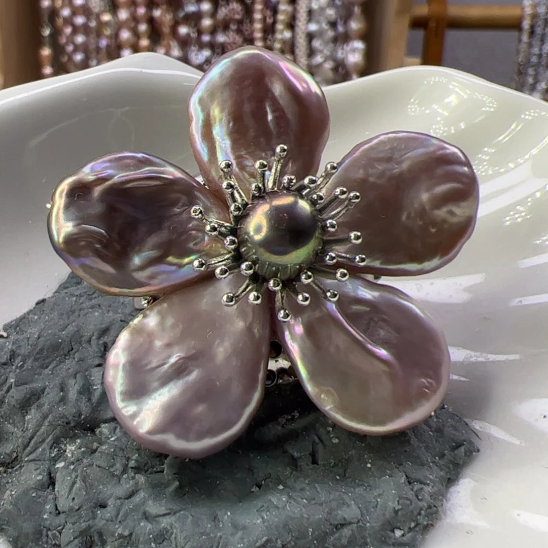 合金戒指淡水珍珠胸花