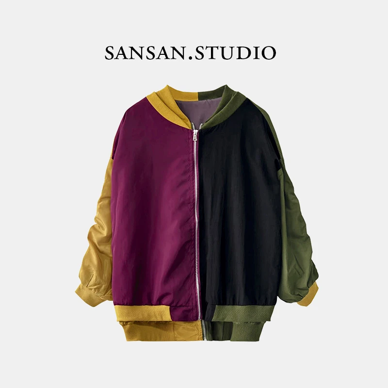 【三三】2025新款多色拼接外套紫色韩版宽松时尚长袖洋气047