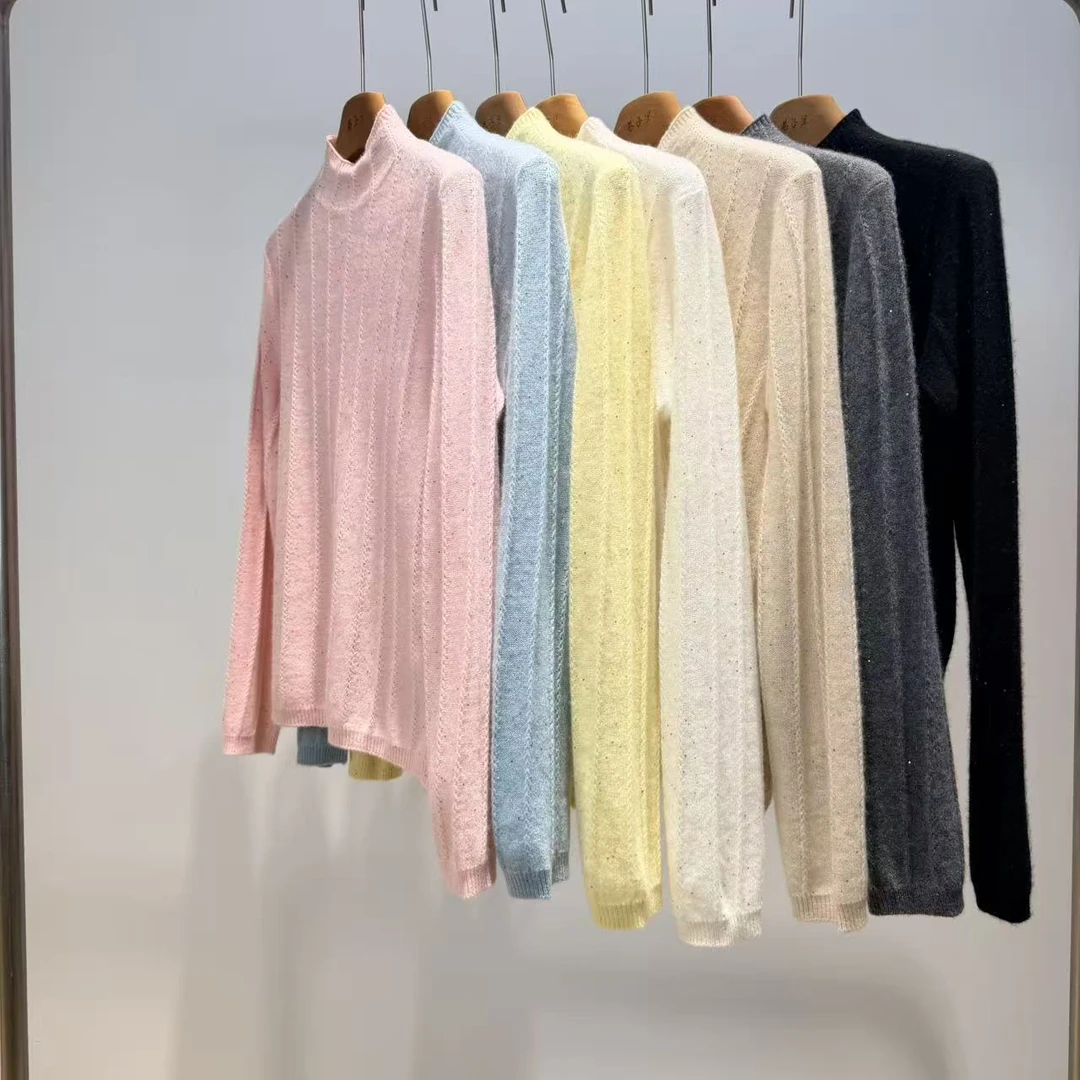 39848气质百搭半高领亮片纯羊绒打底衫