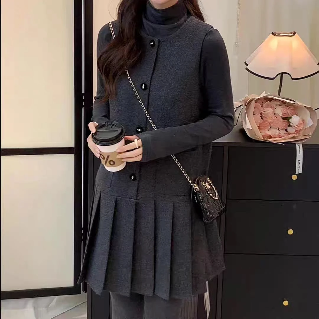 秋冬新款韩版加厚保暖洋气连衣裙子套装显瘦中长款设计感裙子潮