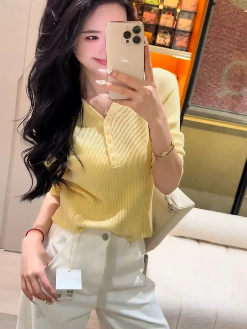 花倾慕2025新款韩版V领纽扣长袖针织衫女秋季新款修身显瘦辣妹336