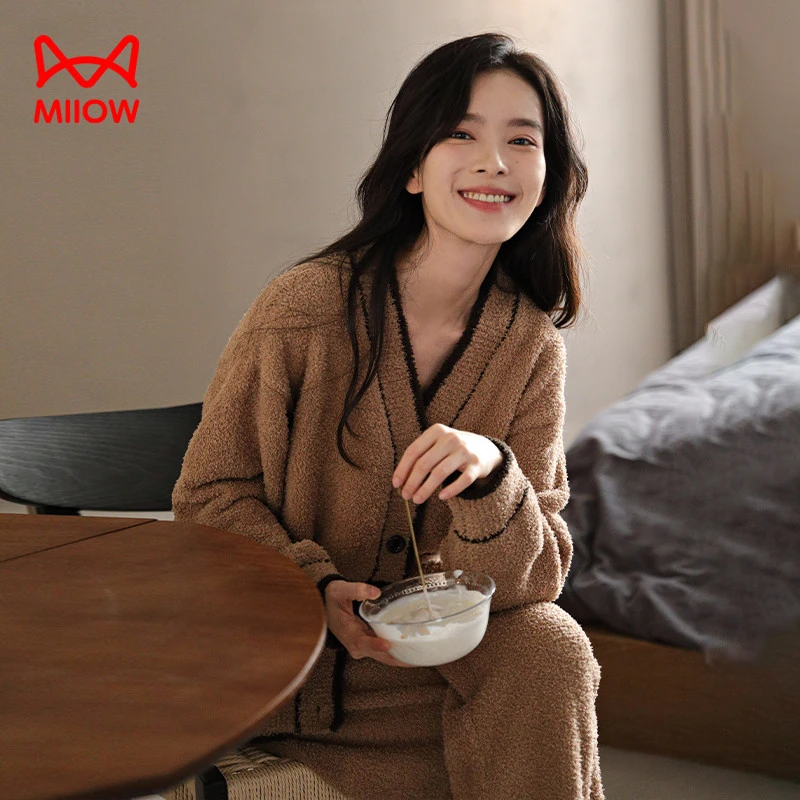 猫人经典2025新款半边绒睡衣女秋冬季加厚保暖珊瑚绒家居服可外穿