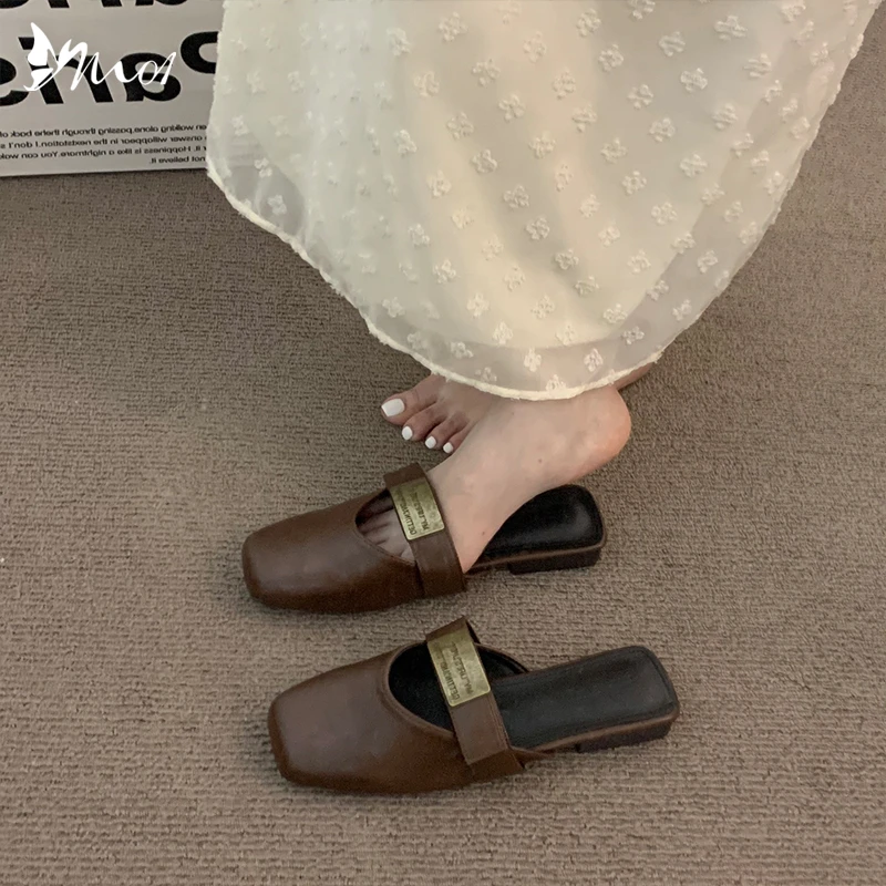 M01复古风小众棕色包头半拖鞋女鞋子2025配裙子穆勒晚晚玛丽珍鞋