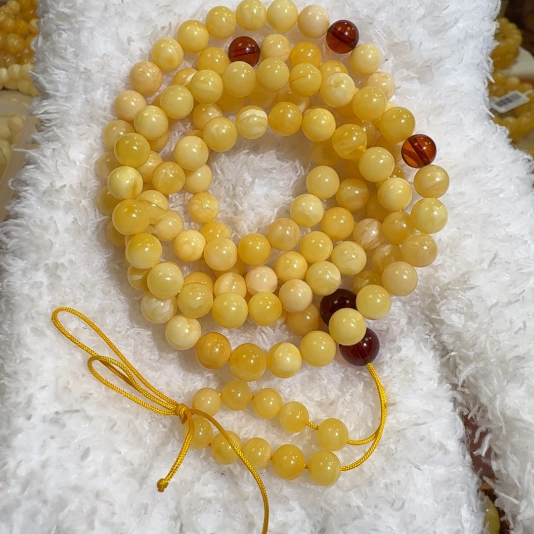 琥珀未镶嵌珠宝奇石6m+白花蜡108佛珠